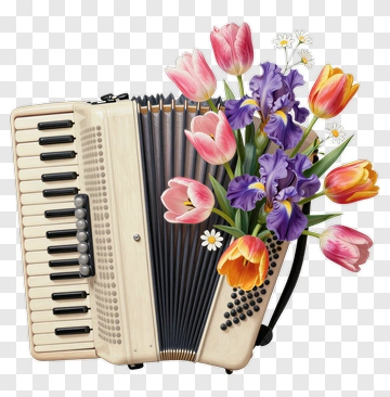 Accordion With Colorful Flowers PNG
