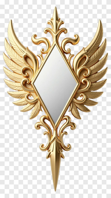 Golden Ornate Mirror With Wings PNG