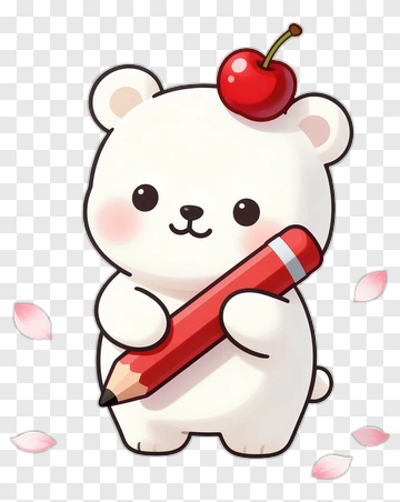 Cute Bear Holding Red Pencil With Cherry PNG