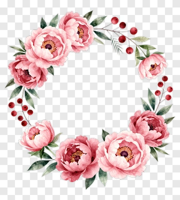 Pink Peony Flower Wreath With Berries PNG