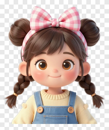Cute Cartoon Girl With Pink Bow And Pigtails PNG
