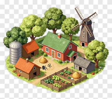 Cozy Farmhouse With Windmill And Garden PNG