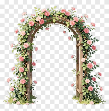 Pink Rose Archway With Green Vines PNG