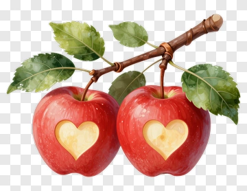 Two Red Apples With Heart Cutouts PNG