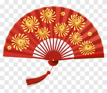 Red Fan With Yellow Chrysanthemums PNG