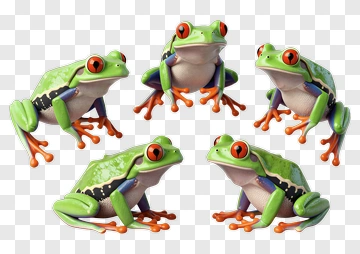 Red-eyed Tree Frogs In Dynamic Poses PNG