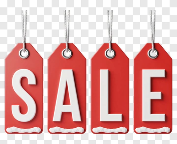 Red Sale Tags With White Lettering PNG