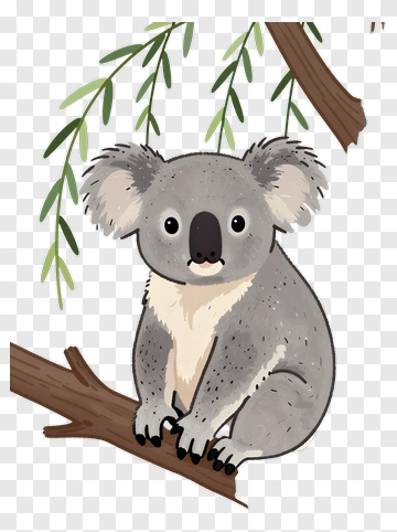 Cute Koala On Tree Branch PNG