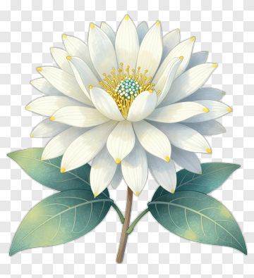 White Lotus Flower With Green Leaves PNG