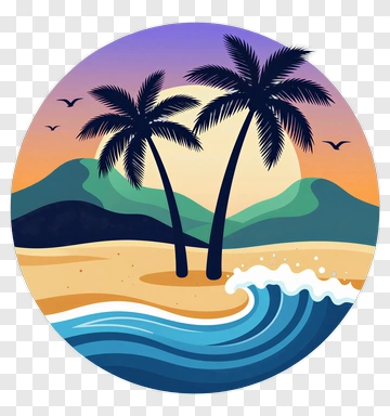 Palm Trees On Beach At Sunset PNG