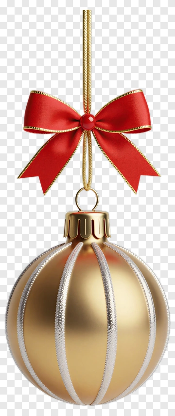 Golden Christmas Ornament With Red Ribbon PNG