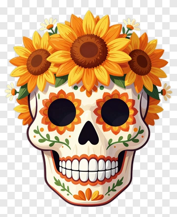 Decorated Skull With Sunflowers PNG
