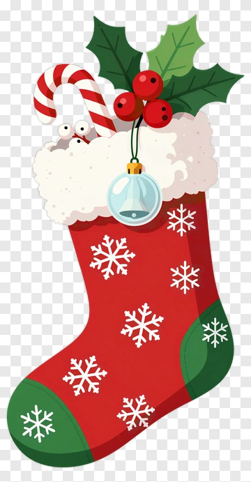 Christmas Stocking With Holiday Decor PNG