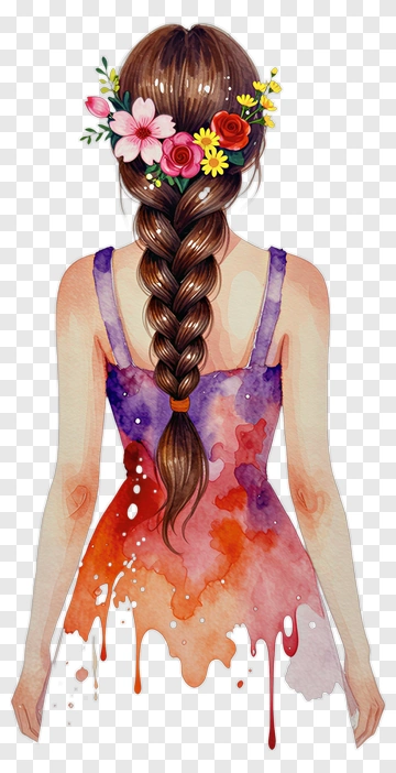 Woman With Flower Crown And Braided Hair PNG