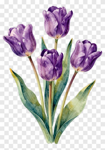 Purple Tulips Watercolor Illustration PNG