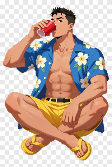 Man Drinking From Red Cup In Hawaiian Shirt PNG