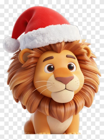 Cute Lion Wearing Santa Hat PNG