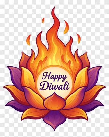 Happy Diwali Lotus With Fire PNG