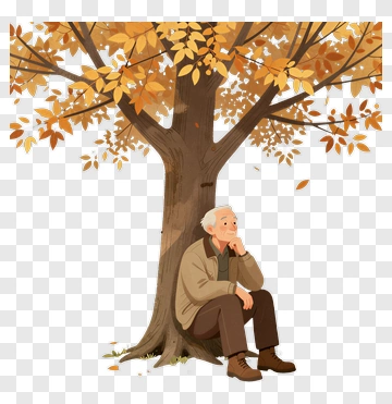 Elderly Man Sitting Under Tree PNG