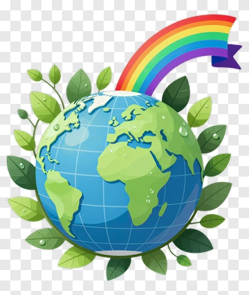 Earth With Rainbow And Leaves PNG