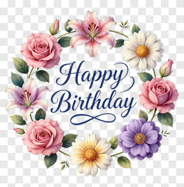 Happy Birthday Flower Wreath PNG