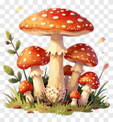 Red Fly Agaric Mushrooms In Forest PNG