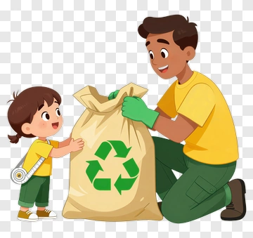 Man And Child Holding Recycling Bag PNG