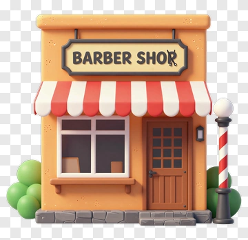 Barber Shop With Red And White Awning PNG