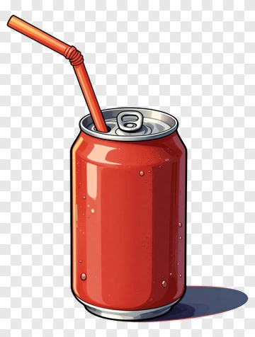 Red Soda Can With Orange Straw PNG
