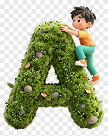 Child Climbing On Letter A Made Of Grass PNG