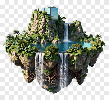 Floating Island With Waterfall And Tropical Jungle PNG