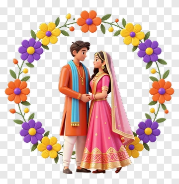 Indian Couple In Wedding Attire PNG