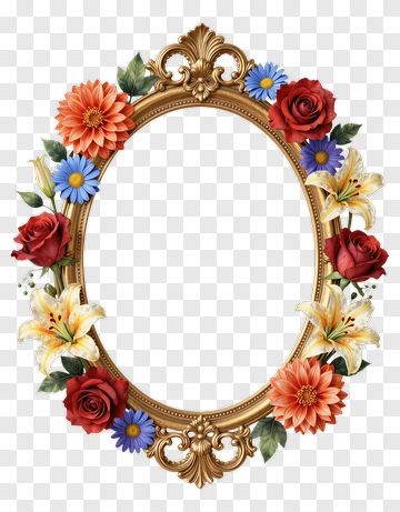 Ornate Gold Frame With Flower Arrangement PNG