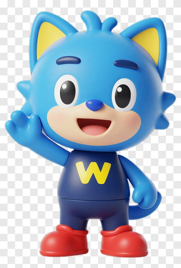Blue Cat Character Waving PNG