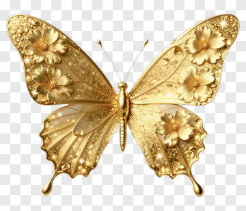 Golden Butterfly With Floral Design PNG