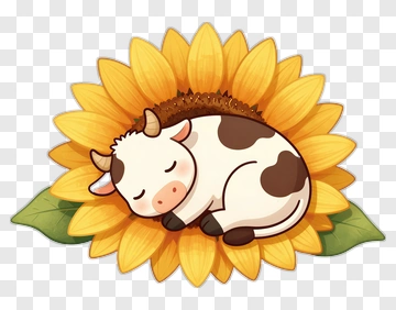 Sleeping Cow On Sunflower PNG