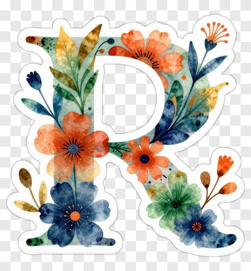 Watercolor Letter R With Flowers PNG