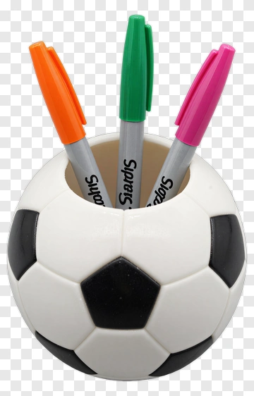 Soccer Ball Pen Holder With Colorful Markers PNG