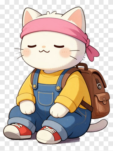 Cute Cat Wearing Bandana And Overalls PNG