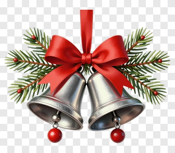Christmas Bells With Red Bow PNG
