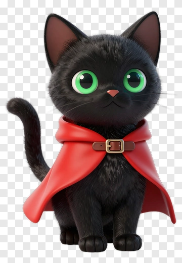 Black Cat Superhero With Red Cape PNG