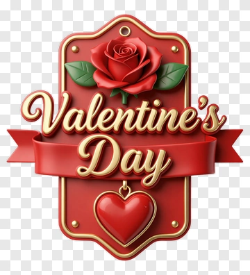 Valentine's Day Emblem With Rose And Heart PNG