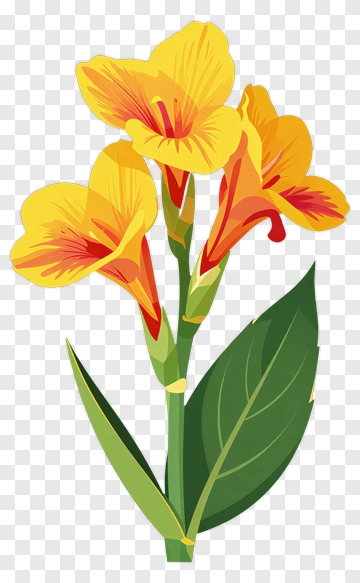Yellow Canna Lily With Green Leaves PNG