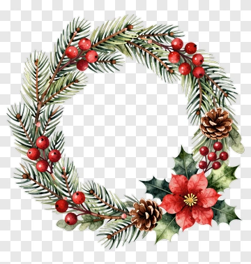 Christmas Wreath With Pine And Poinsettia PNG