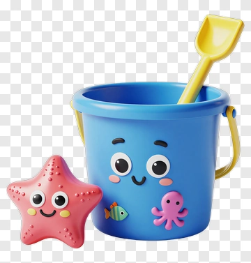 Blue Sand Bucket With Starfish And Octopus PNG