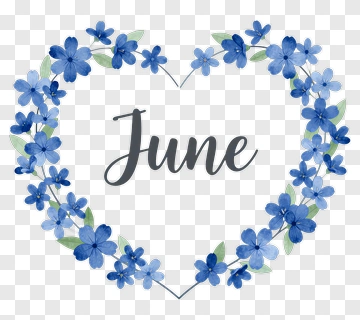 Blue Flower Heart With June Text PNG