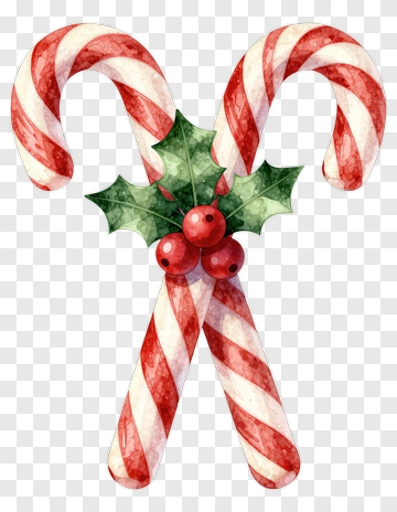 Candy Cane And Holly PNG