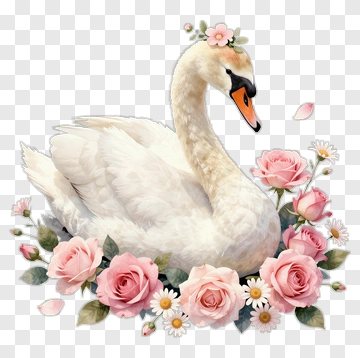 Swan With Pink Roses PNG