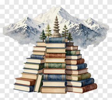 Book Stack With Pagoda And Pine Tree PNG