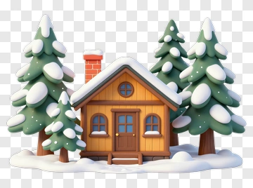 Cozy Wooden Cabin Surrounded By Snowy Trees PNG